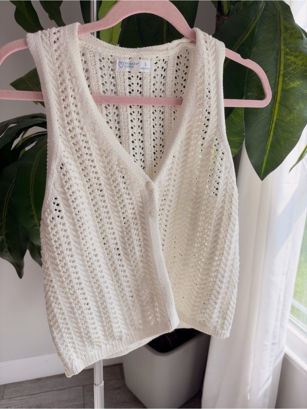 Primark Cream Crochet Knit Button-Front Vest